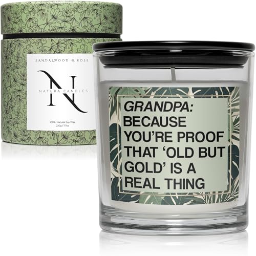Vela de cera de soja para abuelo, 220 g, velas perfumadas de rosa y sándalo, regalos de cumpleaños para abuelos, regalos de Navidad para hombres, tarjeta divertida para abuelo Natura Candles