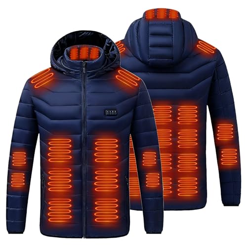 UHouse Heizjacke Herren Beheizbare Jacke mit Kapuze USB Elektrische Beheizte Jacken mit 24 Heizzonen Beheizbar Steppjacke Outdoor Winterjacke mit Heizung Winter Funktionsjacke Männer Blau M