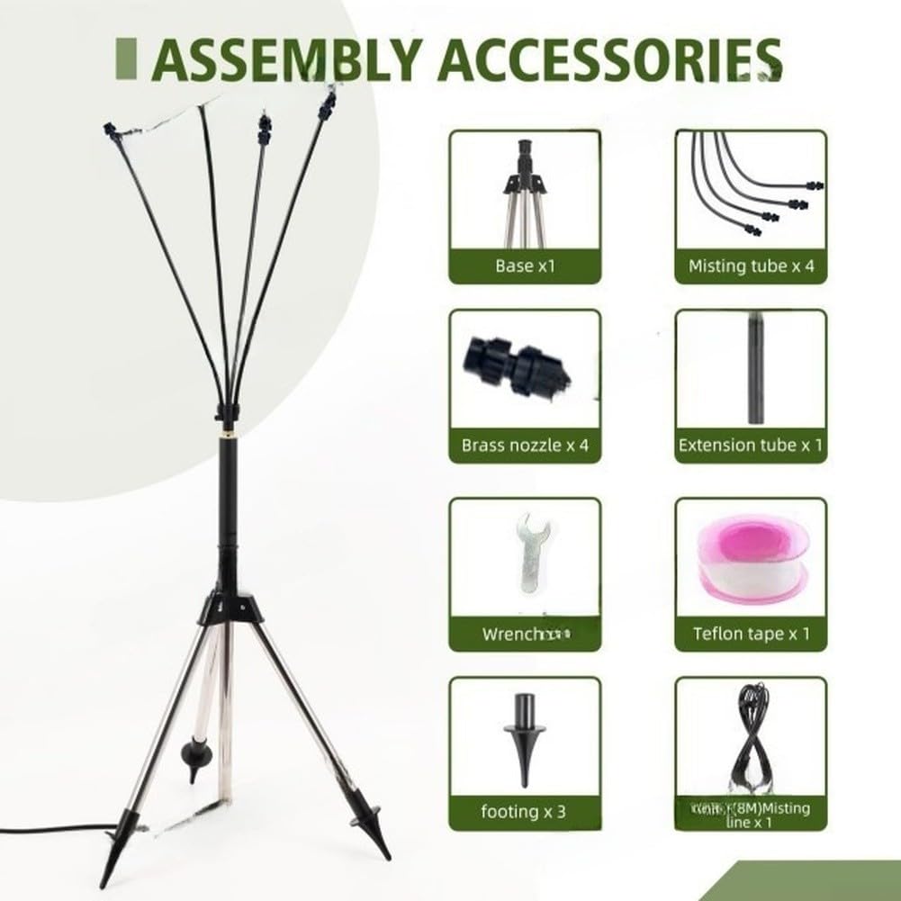 Stand-Nebel-Kühlset, 360°-Sprühnebel-Set, tragbares Standnebel-Set mit 91 cm bis 122 cm verstellbarer Höhe, tragbares Nebel-Kühlsystem für Terrasse, Pool, Grill, Kühlung, Kinder, Wasserspielen