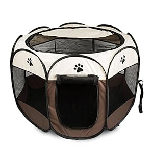 BIGWING Style Welpenlaufstall/Tierlaufstall/Hundehütte/Welpenauslauf/Laufstall für Hunde/Katzenhaus/Wasserdichtes Zelt für Kleintiere wie Hunde, Katzen (L, braun)
