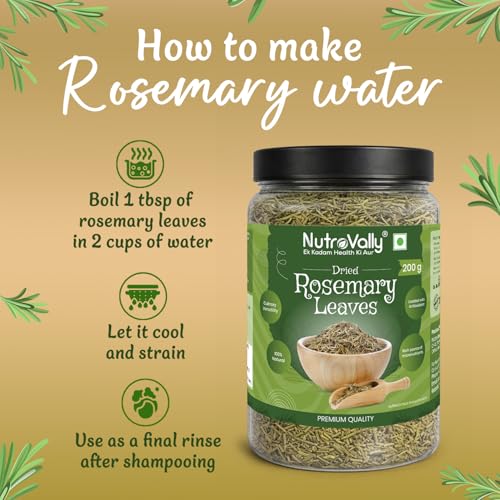 Image of NutroVally Rosemary Leaves 200g|For Seasoning & Helps In Hair Growth|100% Natural Rosemary dry Leaves|Food Grade Leaves |Organic rosemary leaves|Perfect for Salads, Chicken, Teas, Soup