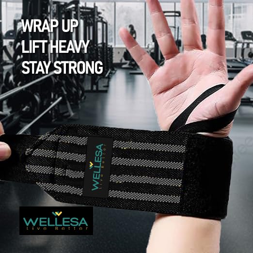Image of Wellesa Wrist Support for Gym Workout | Wrist Band for Pain Relief & Weight Lifting | Wrist Wrap for Men & Women | Wrist Brace | Gym Accessories | One Size | Grey 4 Line