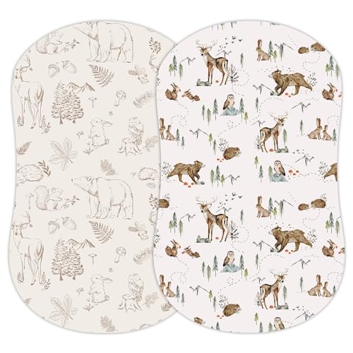 Image of Baby Bassinet Sheets for Boy, Girl (Magic Forest) 2-Pack - Fitted Bedside Bassinet Sheets - Buttery Soft Cotton Blend for Standard Mattress Pad - Compatible with Halo BassiNest