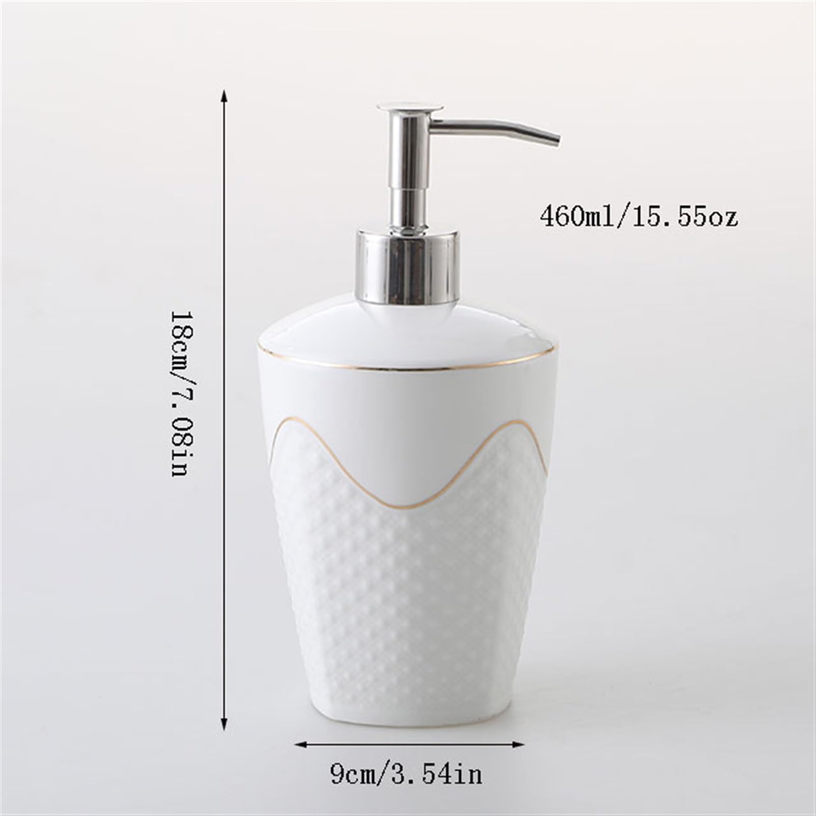 Dispenser di sapone Dispenser di sapone, bottiglia di sapone in ceramica per shampoo, bagnoschiuma e olio da massaggio, pompa di sapone a forma di punto per toeletta (460 ml/15,55 oz) accessori da