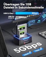 POSUGEAR Festplatten Docking Station, RGB USB 3.0 Festplattengehäuse für 2,5 und 3,5 Zoll SATA HDD/SSD, 2 x 20TB Dual Bay HDD Docking Station mit Offline Klonen Unterstützung werkzeugloser und UASP – Ansicht 2