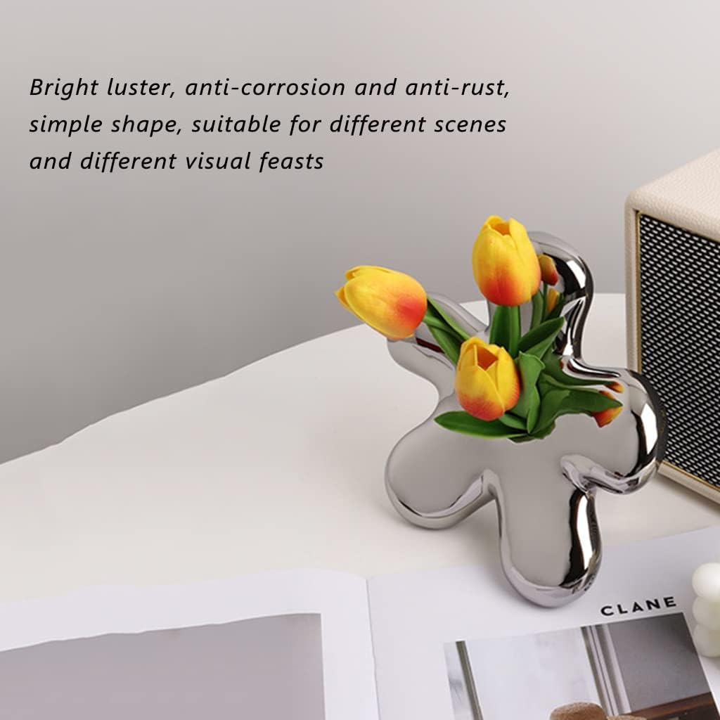 Ceramic Vase for Flowers, Nordic Flower Vase Modern, Decorative Vase with Electroplating Silver Finish, Irregular Clay Vase Small for Living Room Table Home Decor (Color : D)