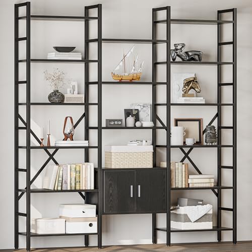 70x78 Triple 6-Tier Industrial Bookshelf with Cabinet