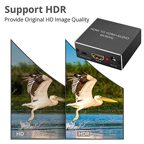 PROZOR Extracteur audio HDMI 2.0 support HDR 4K @ 60Hz YUV 4: 4: 4 HDMI vers optique TOSLINK SPDIF + Convertisseur audio stéréo pour casque 3,5 mm analogique HDTV cinéma maison