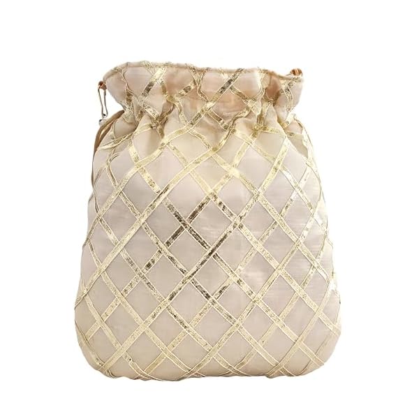 DUCHESS Women's Gota Patti Golden Potli Bag Purse with Pearl Handle (Pack of 2) - Image 5