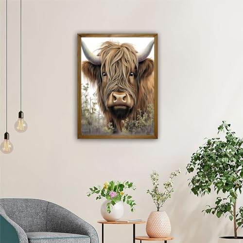 Kit peinture diamant 5D vache des Highlands pour adulte : broderie diamant de salon 30x40 cm