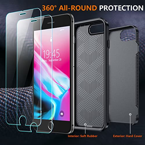 Spidercase For Iphone 7/8 Plus Case, [10 Ft Military Grade Drop Protection] [Non-Slip] [2 Pcs Tempered Glass Screen Protector] Heavy Duty Full-Body Shockproof Case For Iphone 7/8 Plus 5.5”, Black #TOP4