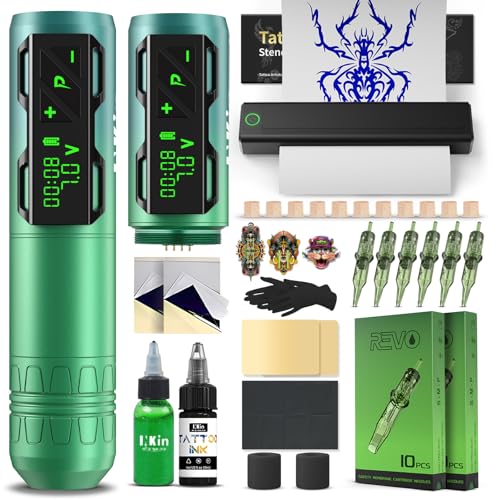 INKin Kit Tatuaje, Maquina Tatuar Inalambrica con 2pcs 1800 mAh Batería y Motor Sin Escobillas, Maquina de Tatuar Kit Completo con Impresora Bluetooth, Tinta Tatuaje, Agujas Tatuaje para Tatuadores INKin Kit Tatuaje, Maquina Tatuar Inalambrica con 2pcs 1800 mAh Batería y Motor Sin Escobillas, Maquina de Tatuar Kit Completo con Impresora Bluetooth, Tinta Tatuaje, Agujas Tatuaje para Tatuadores