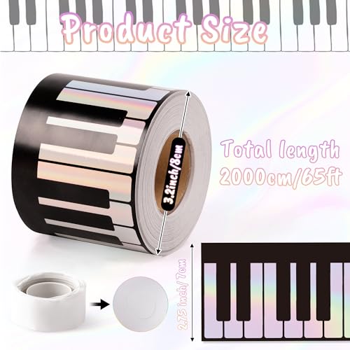Image of BeYumi Piano Keyboard Border Trim - 65ft Back to School Musical Keyboard Holographic Straight Rolled Border Trim Iridescent Music Keys Bulletin Board Classroom Office Chalkboard Door Party Decoration