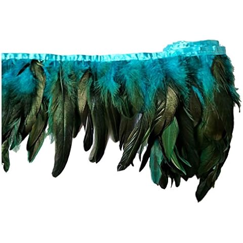 keland 2 Yards Rooster Feather Fringe Trim 5-8" in Width DIY Cape Shawl Skirt Halloween Dress Decoration (Blue) Cover