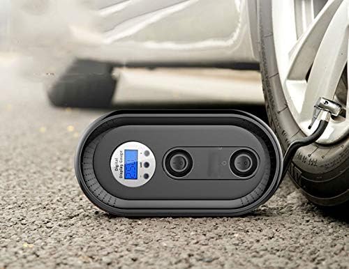 AUTOEYSD Portable Air Compressor Pump Tire Inflator, Multi-Function Digital Display Mini Air Pump 12V with 3 Extra Nozzles and LED Emergency Lights for Car, Bicycle, Ball, Air Mattress etc, Black