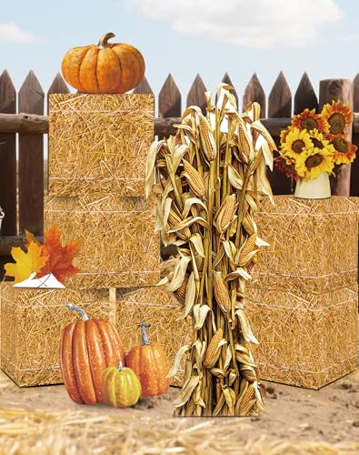 KARAQY Fall Harvest Cardboard Faux Corn Stalks Decorations &ndash; 6PCS 10' Paper Hay...