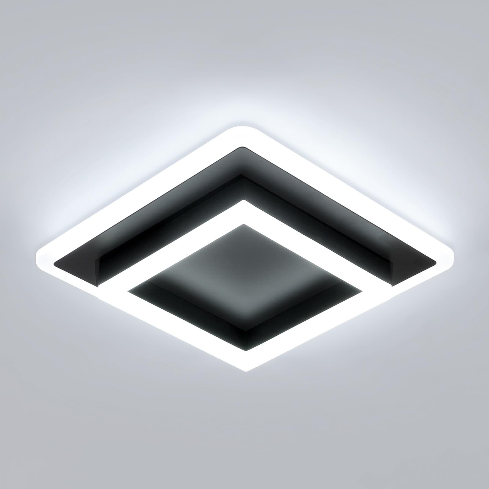DELIPOP Plafoniera LED Soffitto Quadrata, 30W 3600LM Lampada da Soffitto Moderna Acrilico, Nero Lampadario a LED da Soffitto per Bagno Cucina Camera da Letto Sala Corridoio, Bianco Freddo 6500K
