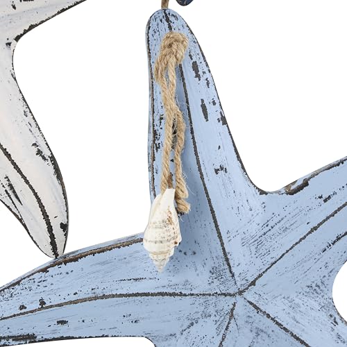 Deco 79 Wooden Starfish Home Wall Decor Distressed Layered Wall Sculpture with Hanging Rope and Decorative Shell Accents, Wall Art 2" x 10" x 27", Blue - Image 4