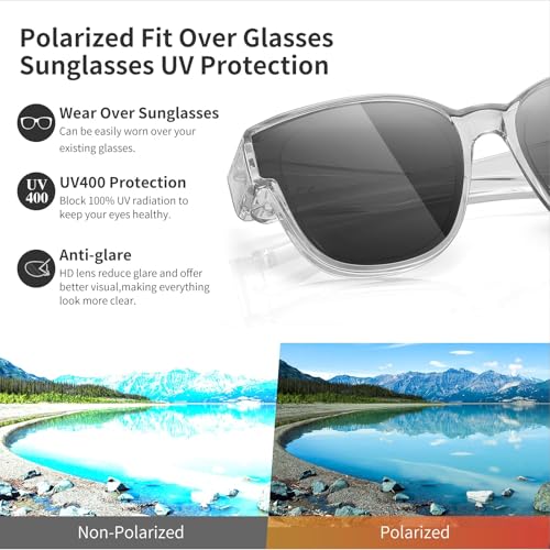 Image of GEGURI Polarized Sunglasses Fit Over Glasses for Men Women, Oversized Square Sun Glasses UV400 Protection Shades