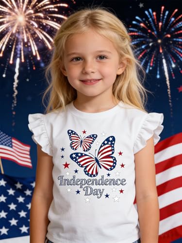 Image of Tkria Girls 4th of July Tank Tops Red White and Blue Shirt Toddler Girl American Flag Patriotic Outfit 2-7 Years