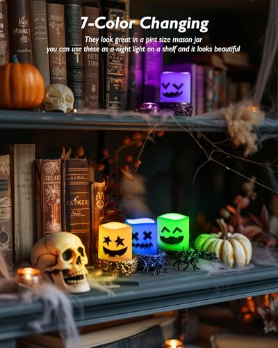 Image of Homemory 24Pack Color Changing Halloween Flameless Candles, 200+ Hours LED Votive Candles, Battery Operated Tea Lights for Pumpkin, Party, Christmas Decor (Batteries Included)
