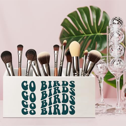 Image of Football Fan Gifts Wooden Pen Pencil Holder for Office Desk Accessories, Gifts for Football Lovers Players, Go Birds Makeup Brush Toothbrush Holder Organizer