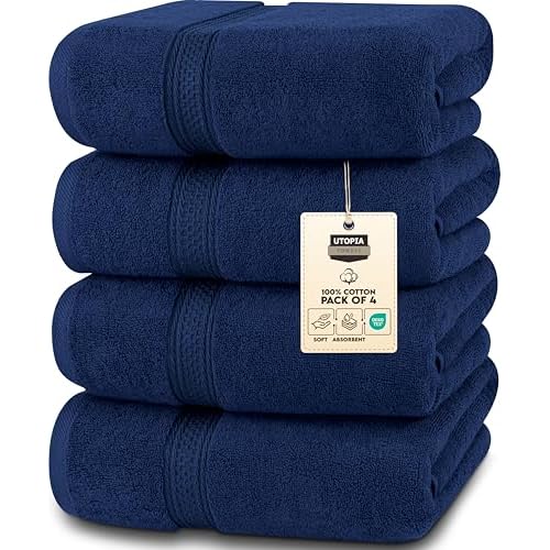 Utopia Towels 4 Pack Premium Bath Towels Set, 27 by 54 Inches, 100% Ring Spun Cotton 600GSM, Lightweight and Highly Absorbent Quick Drying Towels, Perfect for Daily Use, Navy