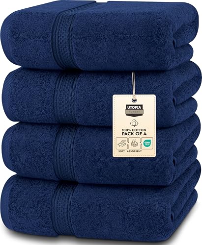 Utopia Towels 4 Pack Premium Bath Towels Set, 27 by 54 Inches, 100% Ring Spun Cotton 600GSM, Lightweight and Highly Absorbent Quick Drying Towels, Perfect for Daily Use, Navy