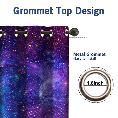 Jekeno Galaxy Blackout Curtain Outer Space Nebula Universe Stars Starry Sky Night Dark Blue Printed Grommet Window Drapes Galaxy Decor for Kids Bedroom Living Room 2 Panel Set, 42"x63"