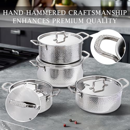Vivicreate Tri-Ply Stainless Steel Stockpot Deep Cooking Pot with Hammered Exterior Compatible with All Stovetops Even Heat Distribution Durable Cookware for Soups Stews and More 3 QT - Image 9