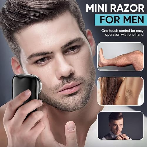 Image of Mini Pocket Electric Shaver for Men, Portable Rotary Razor, USB Rechargeable, Compact Travel Beard Trimmer