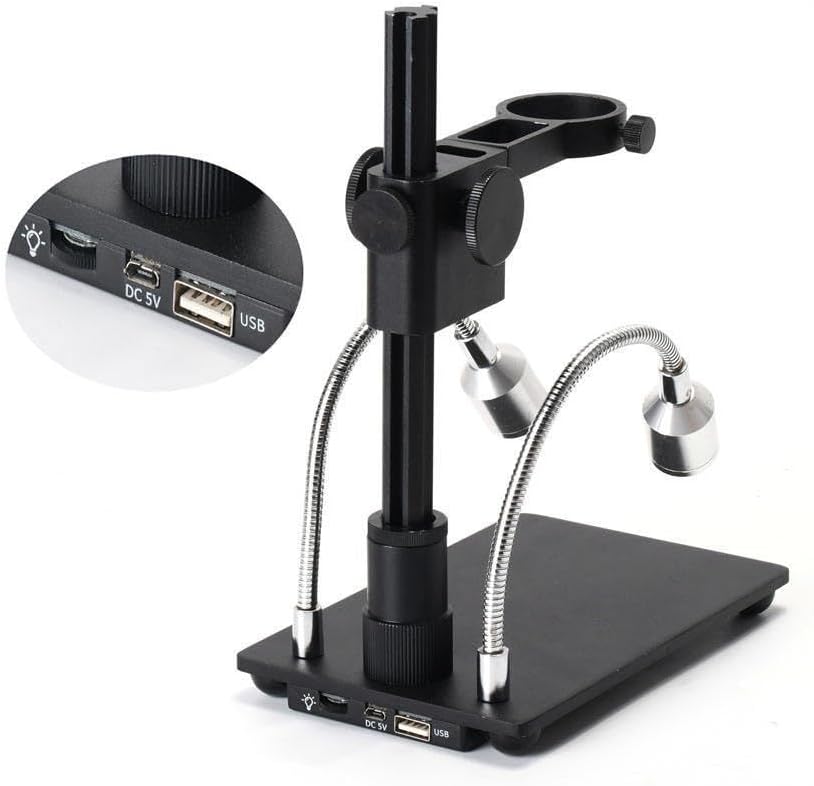 Microscope Accessories Kit USB Industrial Camera Stand Portable Aluminum Alloy Arm Bracket Table with LED Light for Phone PCB Repair Soldering Microscope Slides