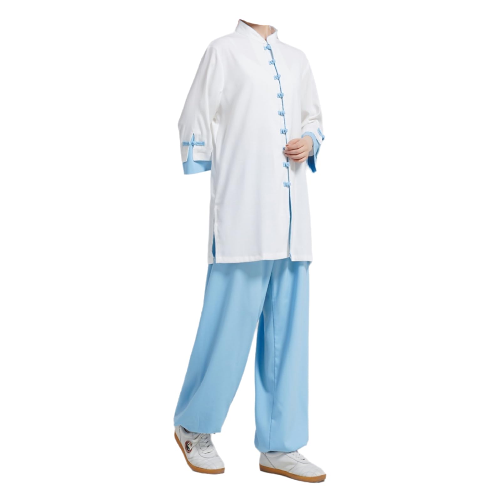 Tradycyjny mundur sztuk walki Damski strój Tai-Chi Kung Fu z bawełny i lnu, biały, niebieski i biały, różowy, rozmiary od XS do XXL(White Blue,S)