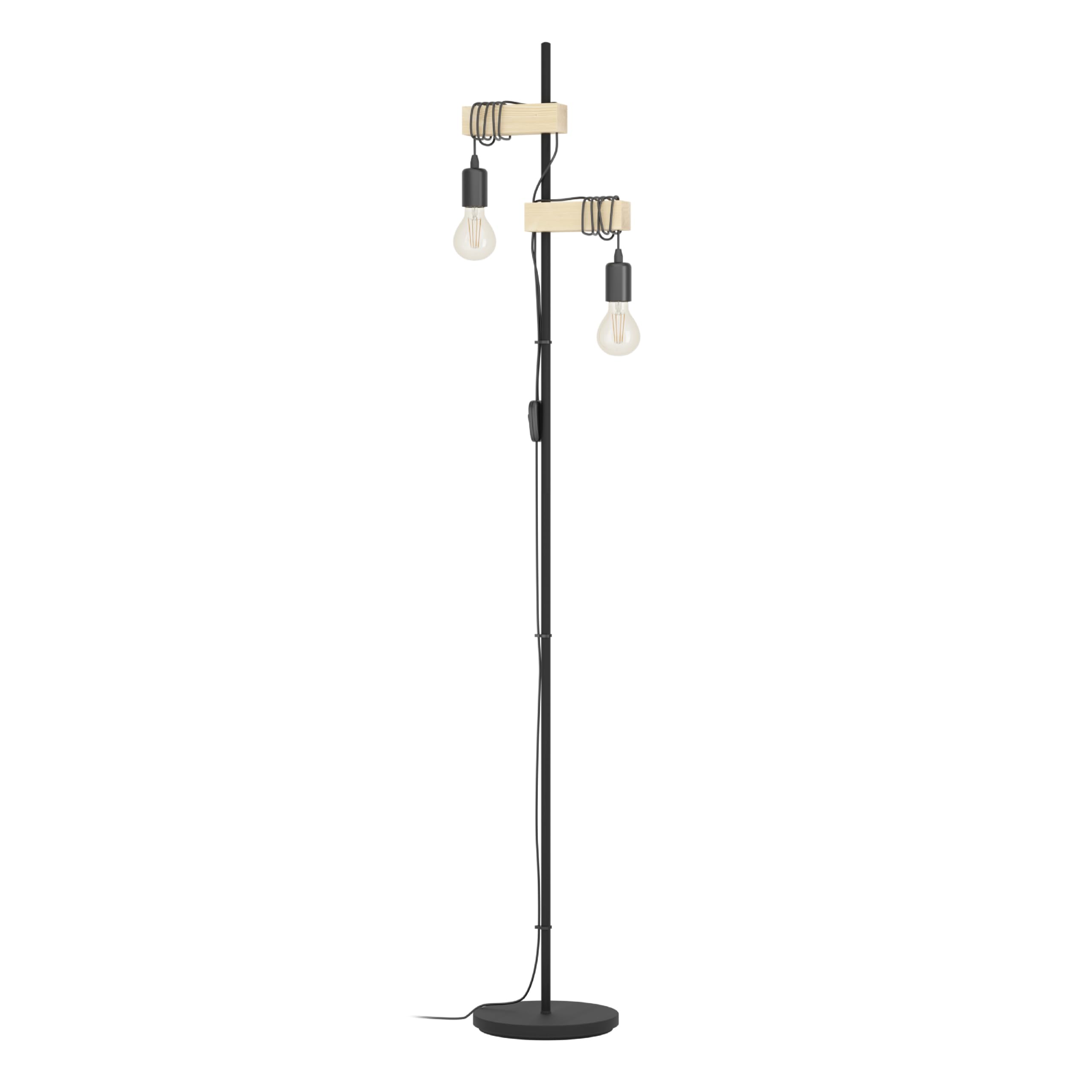 Eglo Townshend 5 Black Metal & Natural Wood 2-Light Industrial Floor Lamp D25cm