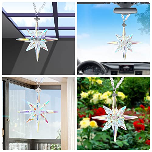Fancyoung 2022 Star Crystal Ornament Snowflake Hanging Decorations Ornament Car Rear View Mirror Pendant Christmas Tree Party Festival Home Decor, Multicolor #TOP4