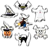 Hibery Halloween Cookie Cutters Set, 7 Pcs Holiday Pumpkin Cookie Cutters Shapes, Bat, Ghost, Skull, Cat, Witch & Witch Hat