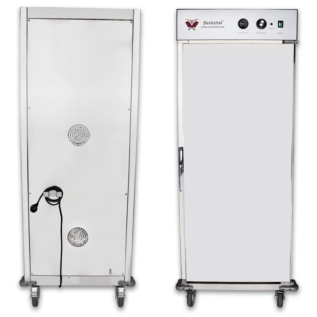 Beeketal 'BWHS-11' Gastro Wärmeschrank aus Edelstahl mit 11 Fächern, Ablaufhahn, Transportgriffe, 4 x 360° Drehrollen mit Feststellbremsen, Temperatur 30-110 °C, inkl. 11 Gitter (verchromt)