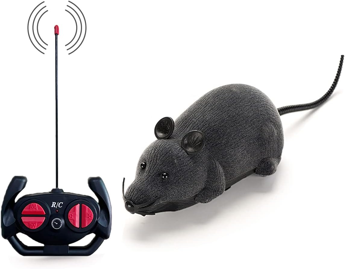 Remote Control Mouse Cat Toy, HIMM Wireless Electronic RC Mouse Rat Pet Toy Running Wheel Plush Rat Chasing Prank Toy for Cats Dogs Pets Kids Novelty Gift (Grey)