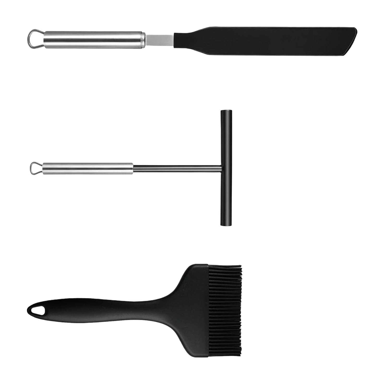 Distributeur de crêpes en acier inoxydable avec spatule et brosse silicone 3 pièces