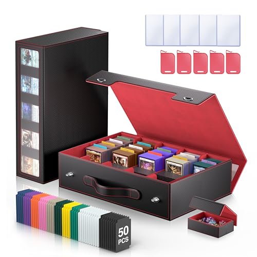 Image of 3900+ Trading Card Storage Box with Handle and Lock, Black Red | 5-Row MTG Card Case, Commander Display Window, Secure Mechanical Lock, Portable Handle for Easy Transport, Sports Collectors
