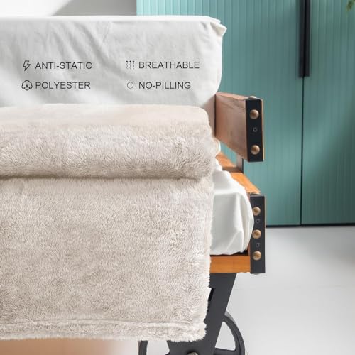 Image of Exclusivo Mezcla Plush Fuzzy Fleece Throw Blanket Extra Large, Super Soft, Fluffy and Warm Blankets for Couch, Bed, All Season (Beige, 50x70 inches)