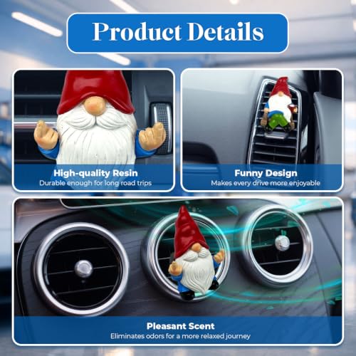 Image of GENANY 3D Resin 2Pcs Funny Gnome Car Air Freshener Vent Clip, Hand Painted Red Pointed Hat Garden Gnome Designs, Cute Playful Automotive Freshener, Funny Car Accessories Gift for Gnome Lovers