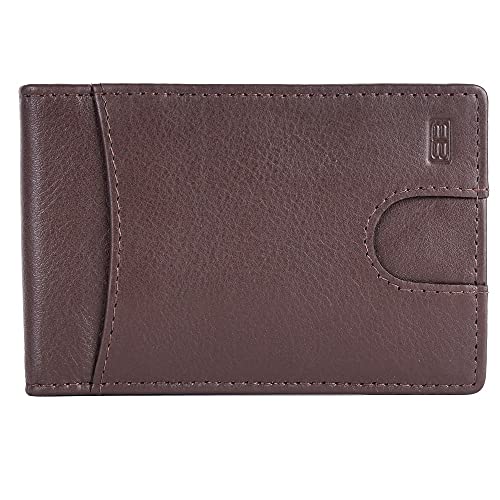 Image of Brooklyn Bridge Genuine Leather Money Clip Wallet for Men Nappa Brown - Premium Slim RFID Protected Leather Wallet with Cash Clip & Card Slots, Smart Front Pocket Design, Gift for Men