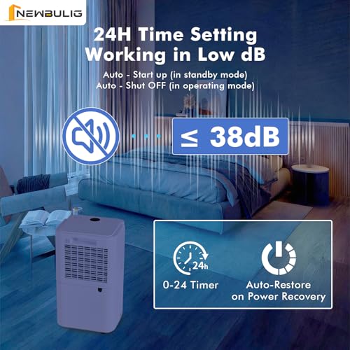 Image of NEWBULIG 30Pints Dehumidifier with Drain Hose, 2,000 Sq.Ft Dehumidifier for Basement, 0.53 Gallon Tank, Low 38dB, Smart Humidity Ring, Ideal Whole House Humidity Remover for Home, Bedroom & Bathroom