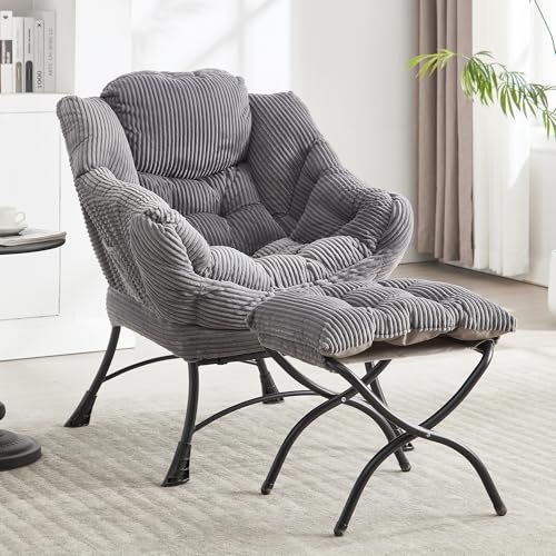 Villeston Lazy Chair with Ottoman Comfy Lounge Chair for Reading Relaxing and Napping Perfect for Living Room Bedroom or Office Grey
