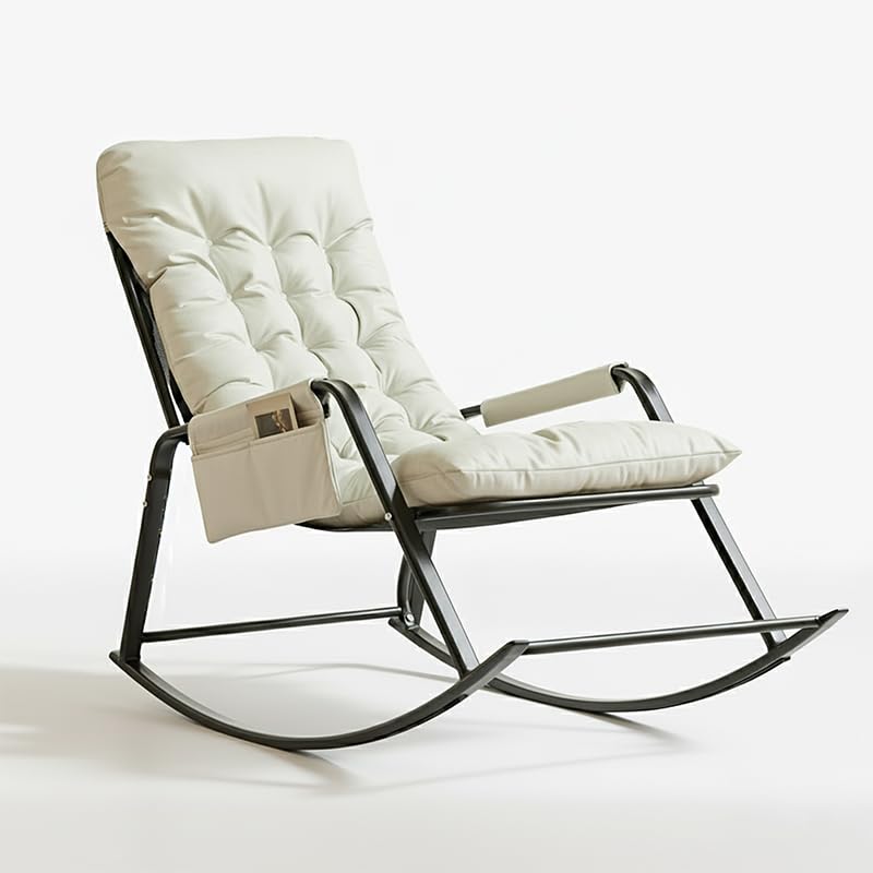 Image of Padded Rocking Lounge Chair with Thick Tufted Cushion, Sturdy Metal Frame, Modern Indoor Rocker Armchair for Living Room, Bedroom, Reading Corner, or Relaxation Space (Cream, Small)