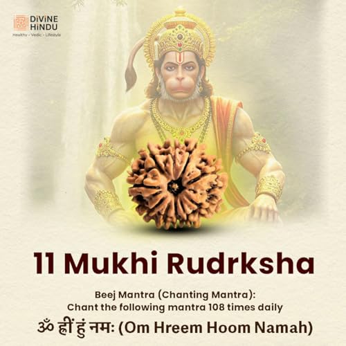 Image of Divine Hindu Original 11 Mukhi (Eleven Face) Indonesia Rudraksha | Ekadash Mukhi Rudraksh Bead for Meditation & Spiritual Growth | Natural Rudraksha for Men & Women | Prayer Bead for Success, Peace