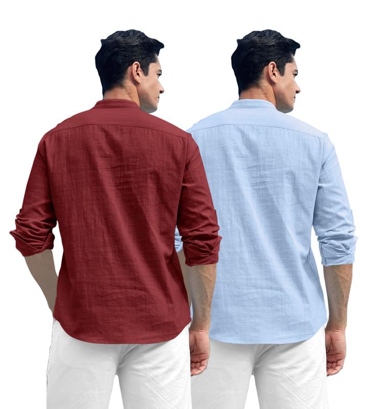 Image of ROYALSCOUT Combo of Men's Solid Cotton Blend Full Sleeve Straight Kurta Shirt (Pack of 2)