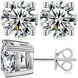Moissanite Stud Earrings 2.0ct 6.5mm,18K White Gold Plated 925 Sterling Silver Screw Back, Lab Round