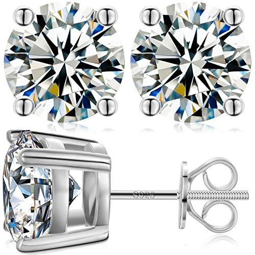 Moissanite Stud Earrings 2.0Ct 6.5Mm,18K White Gold Plated 925 Sterling Silver Screw Back, Lab Round Cut Brilliant D Color Vvs1 Clarity Moissanite Diamond Earrings Studs For Women Men #TOP11
